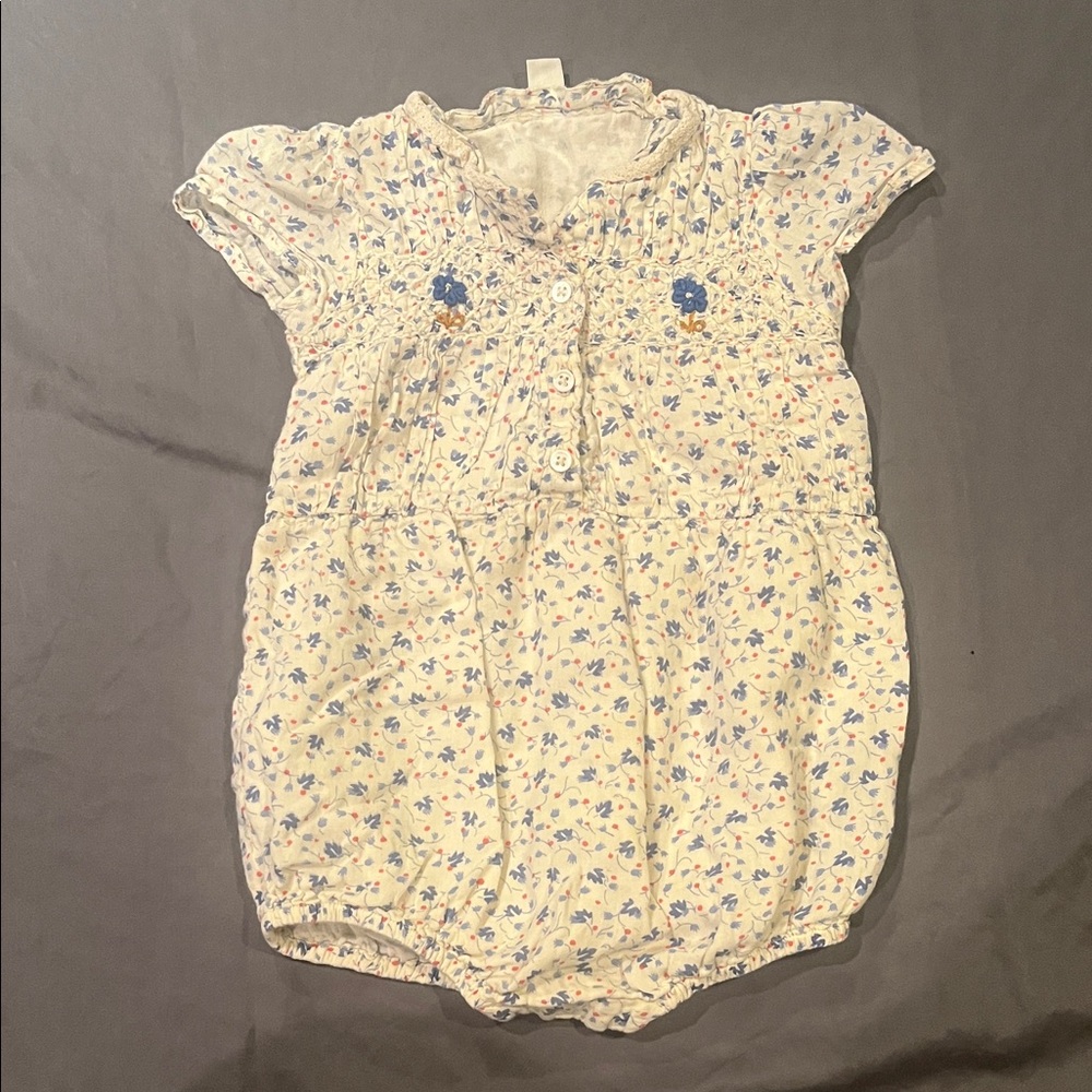 Emile et Ida Cream and Blue Floral Romper